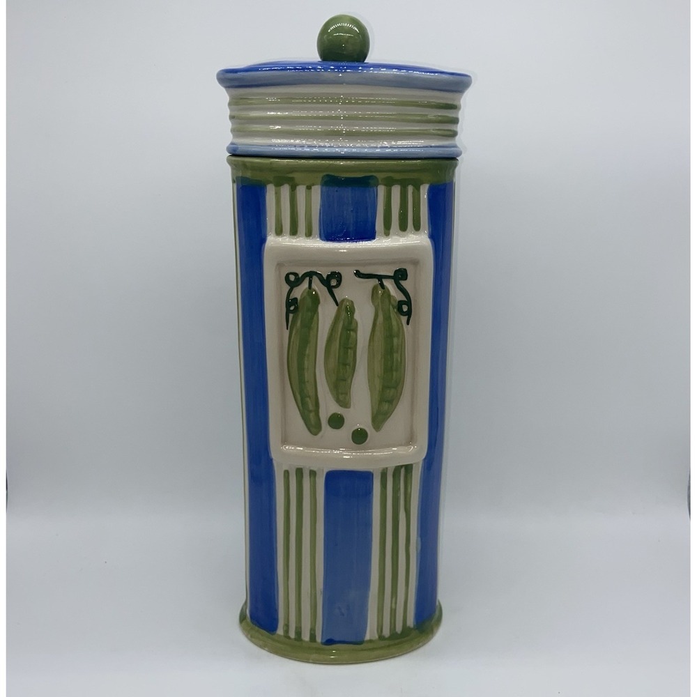 Vintage Pea Pod Pods Pasta Spaghetti Canister Blue &‎ Sage Green